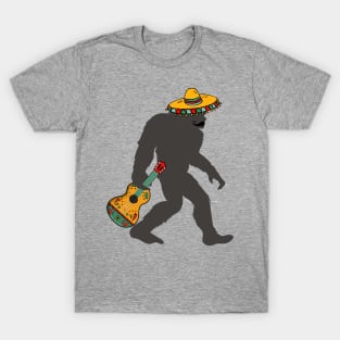 Funny Bigfoot with Moustache and Mexican Guitar for Cinco de Mayo T-Shirt